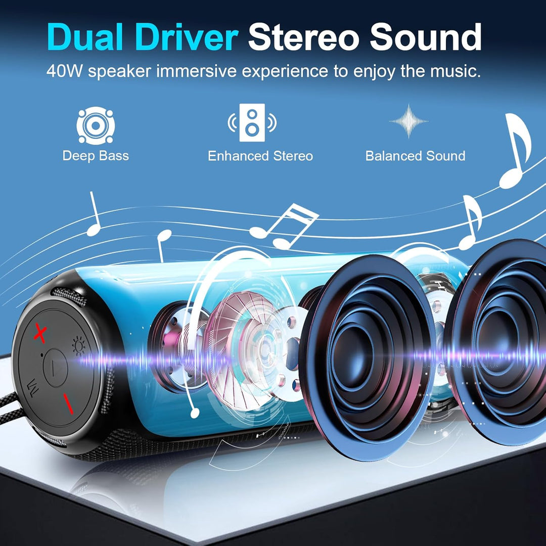 VOCH Tragbarer Bluetooth Lautsprecher mit RGB Licht, 40W Stereo Sound, Bluetooth 5.3, TWS Pairing, I