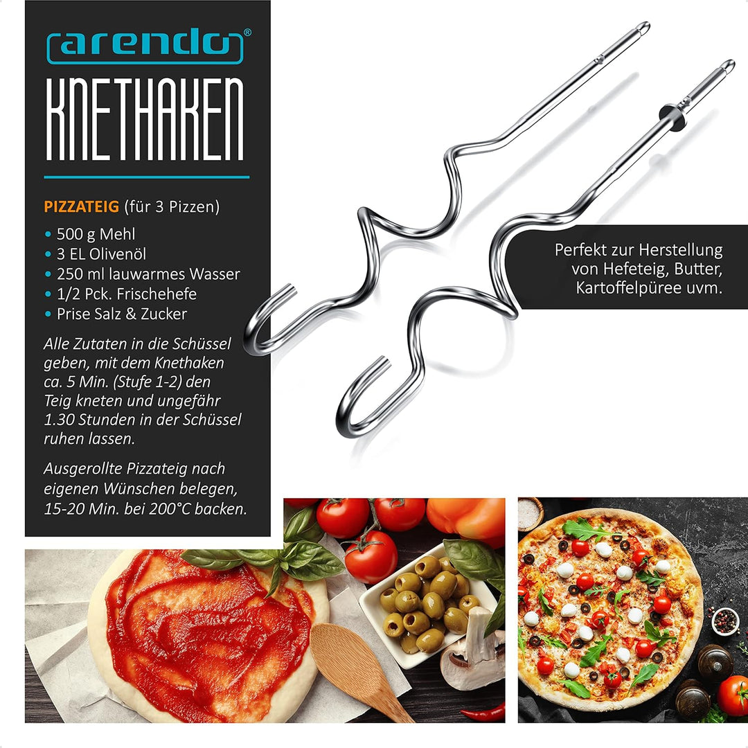 Arendo - Elektrischer Handmixer Handrührer 500 W - inkl. 2 Rührbesen und 2 Knethaken aus Edelstahl –