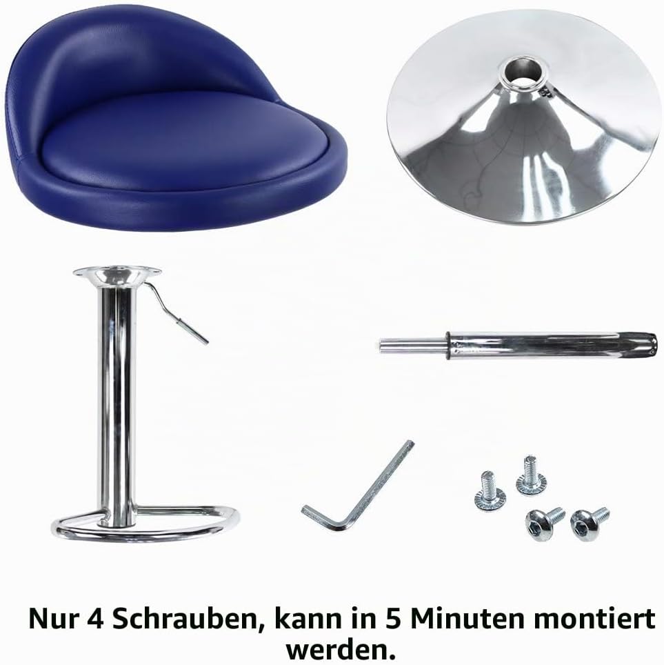 KKTONER Barhocker Tresenhocker höhenverstellbar 60-80cm mit Fussstütze PU Leder Blau, Blau