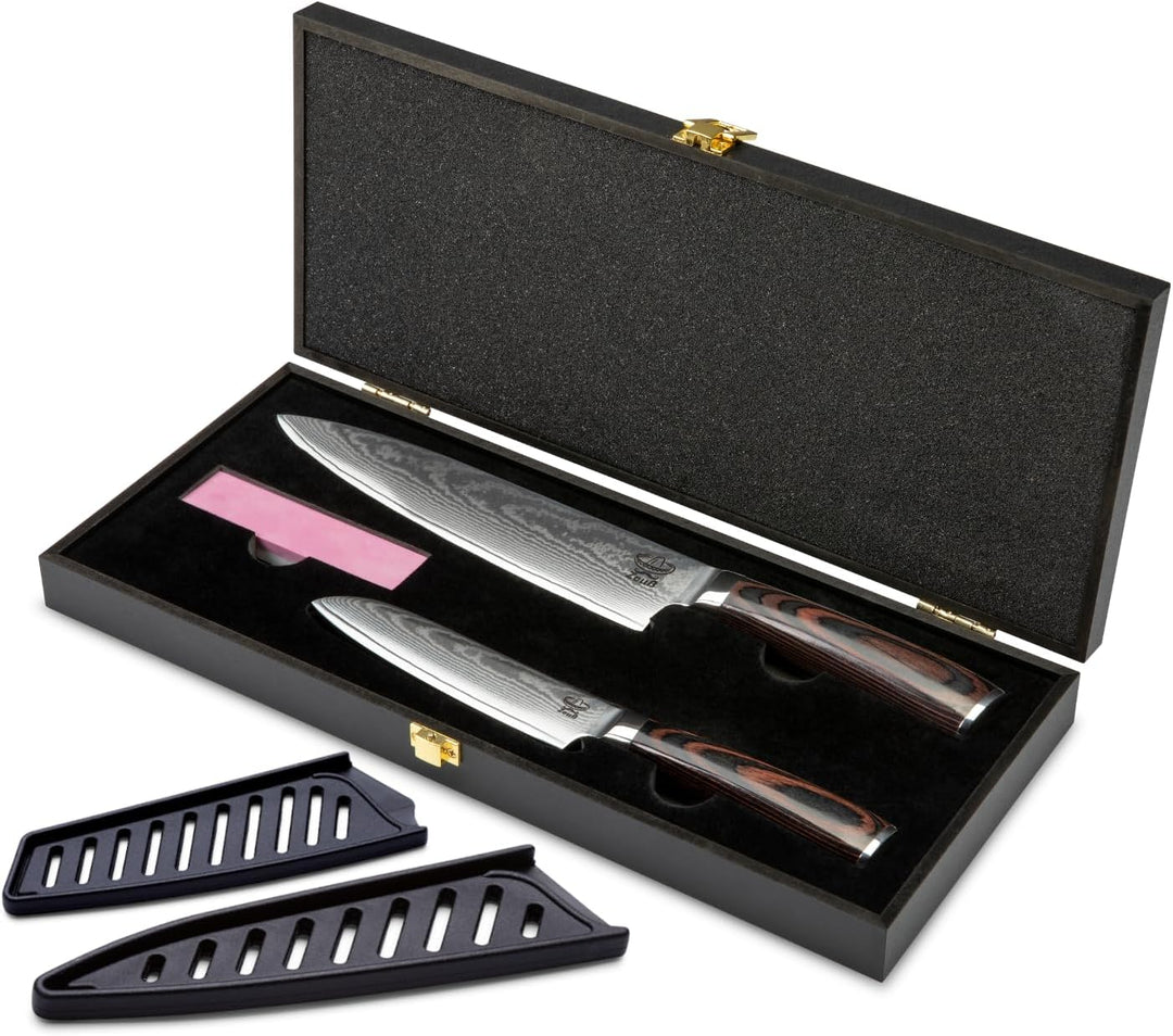 Zeuss Damastmesser-Set 2er (32 cm und 24 cm) Profi-Damast-Küchenmesser Set aus japanischem 67 Lagen