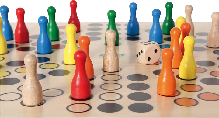 Bartl 108412 Brettspiel Ludo für 6 Personen gross aus Holz XXL Format 50cm x 50cm, Ludo für 6 Person
