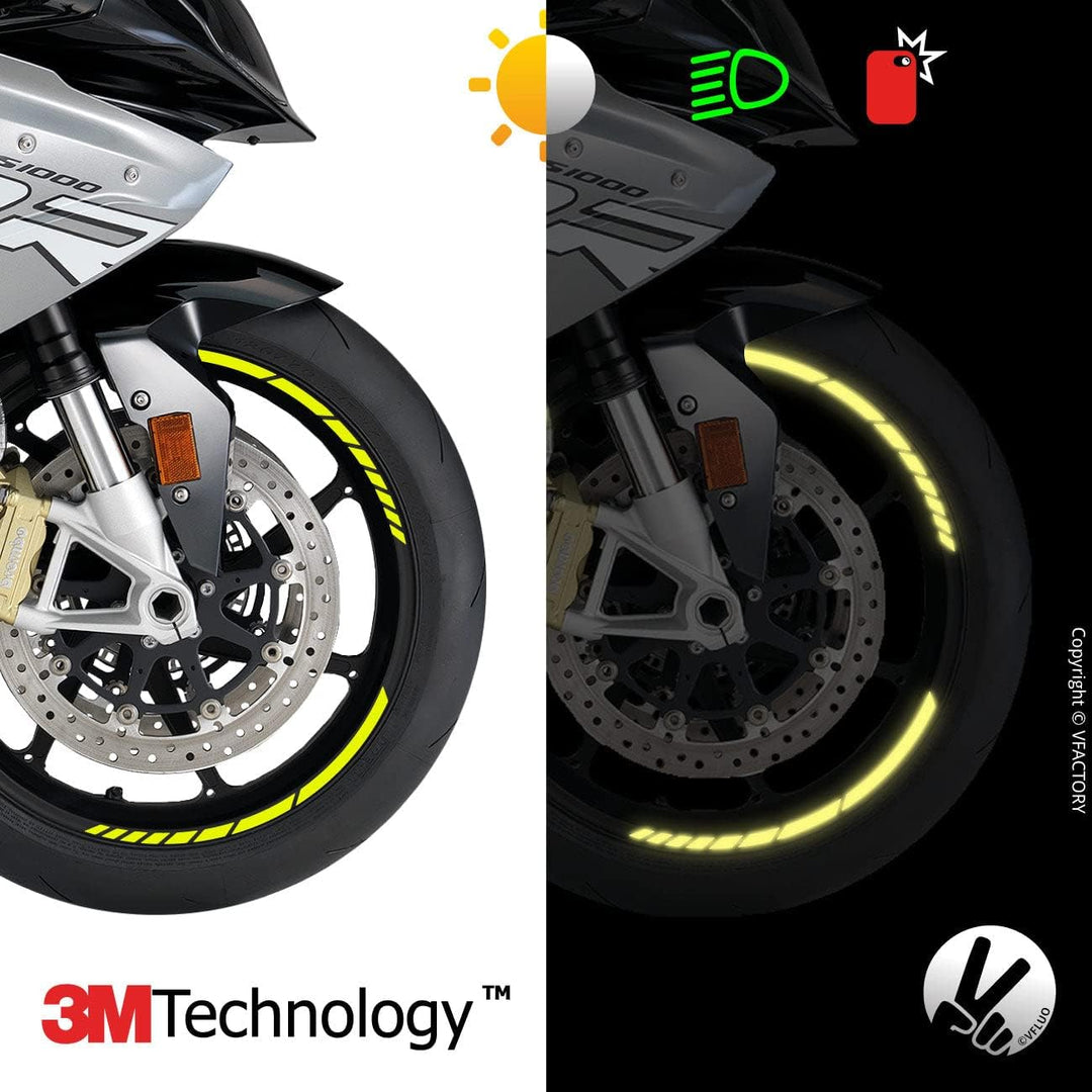 VFLUO - Kit Reflektierende Felgenrandaufkleber GP Motorrad, Aufkleber für 1 Rad 3M™-Technologie™, 36