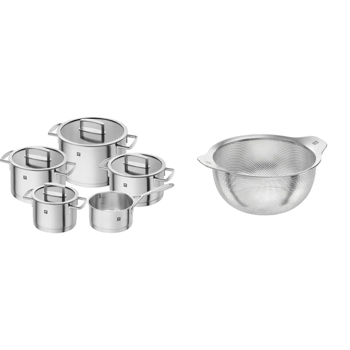 ZWILLING Kochtopf-Set, 5-tlg., 4 Deckel, Induktionsgeeignet, Edelstahl, Vitality & Sieb, Edelstahl,