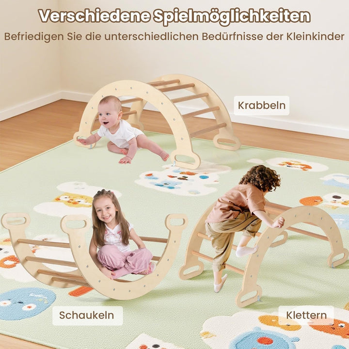 DREAMADE Montessori Kletterdreieck mit Kletterbogen und Rutsche, Holzdreieck für Kleinkinder ab 1 Ja