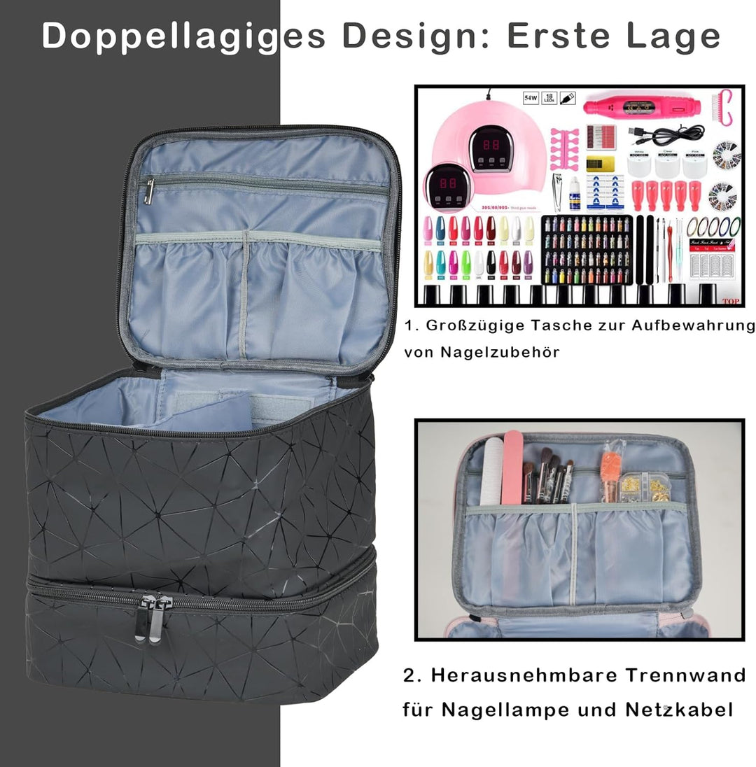 Nagellack Aufbewahrung Organizer Tasche, Nail Polish Organizer mit Fächern, Doppelschicht Nagellack