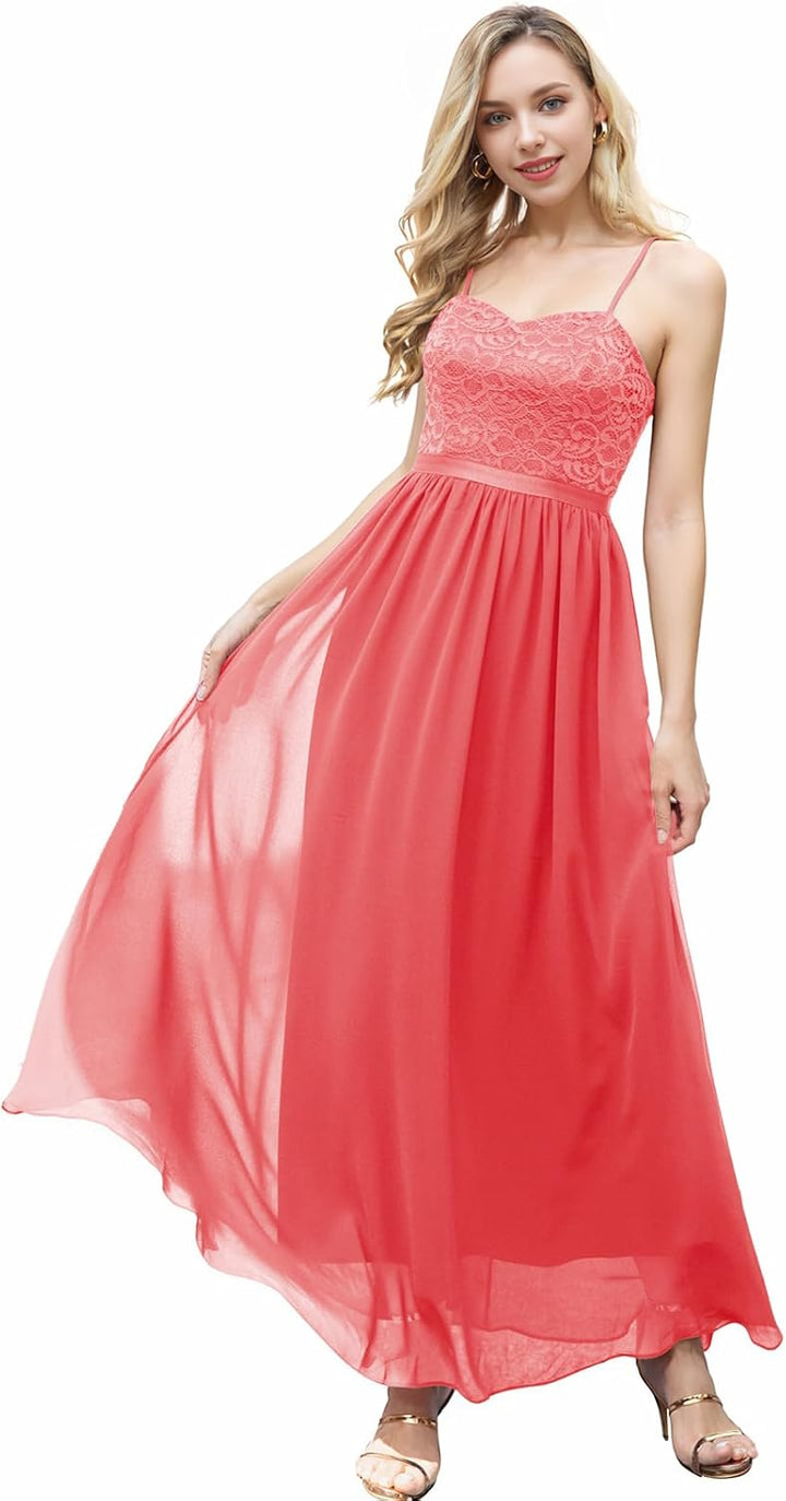 DRESSTELLS Damen Abendkleider Elegant für Hochzeit Brautjungfernkleider Lang Chiffon Brautjungfernkl