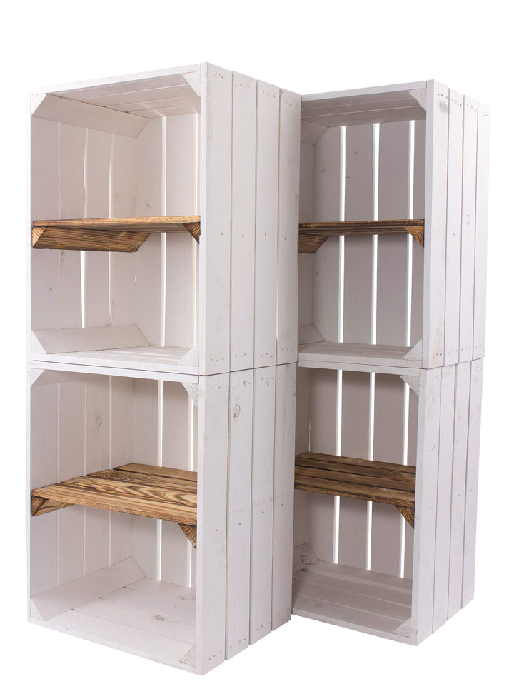 9er Set Neue weisse/Weisse Obstkiste mit Einlegeboden/Zwischenbrett in geflammt Quer 50cm x 40cm x 3