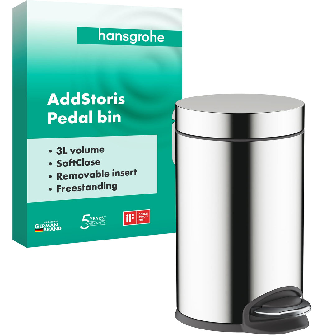 hansgrohe AddStoris - Badezimmer Mülleimer, Mülleimer Bad mit 3 l Fassungsvermögen, Kosmetikeimer, T