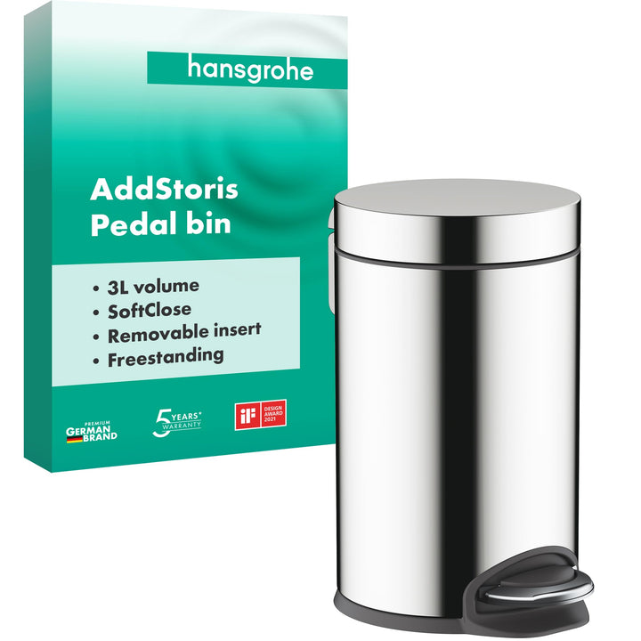 hansgrohe AddStoris - Badezimmer Mülleimer, Mülleimer Bad mit 3 l Fassungsvermögen, Kosmetikeimer, T