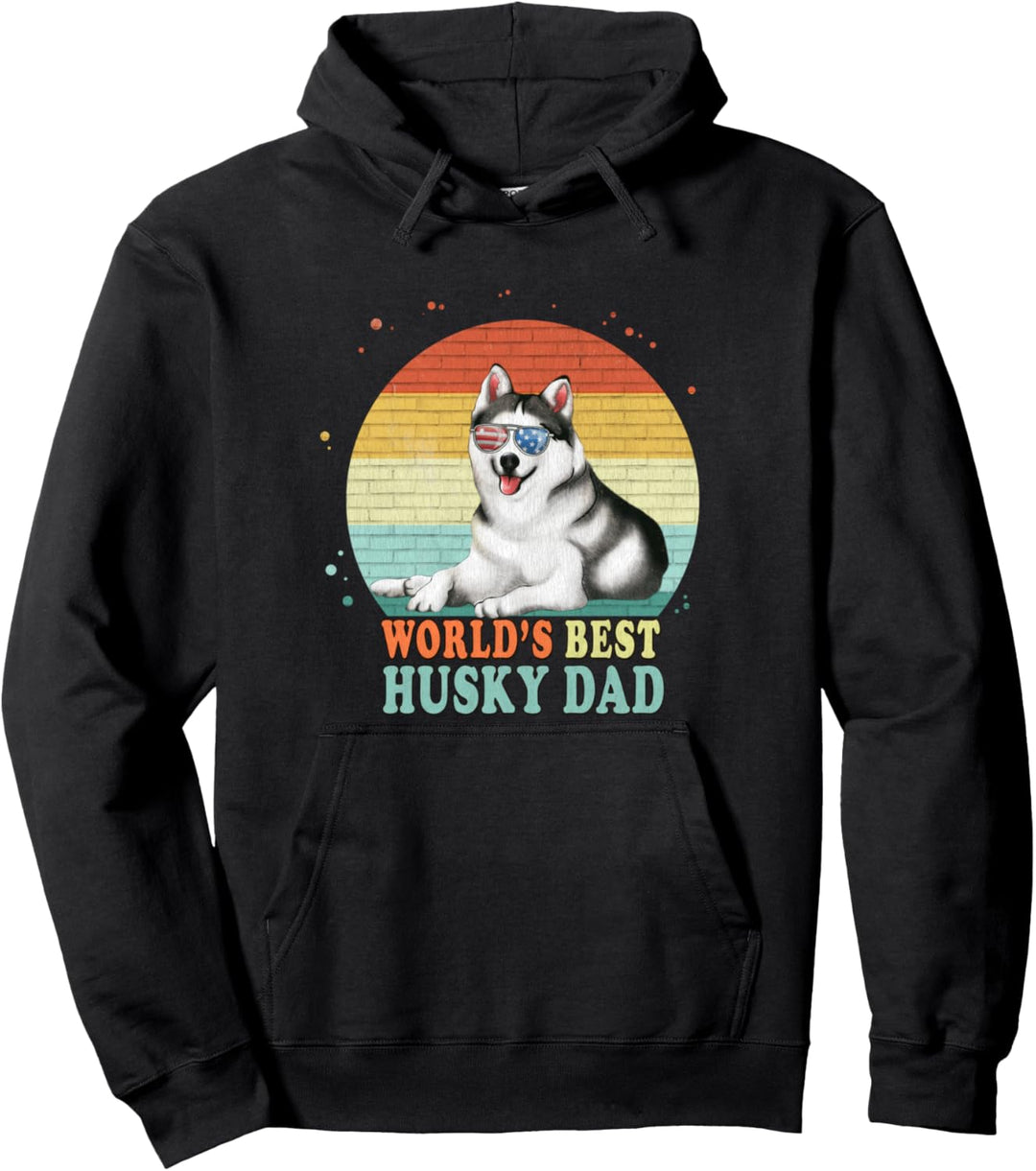 World's Best Husky Dog Dad Retro Siberian Dog Father's Day Pullover Hoodie