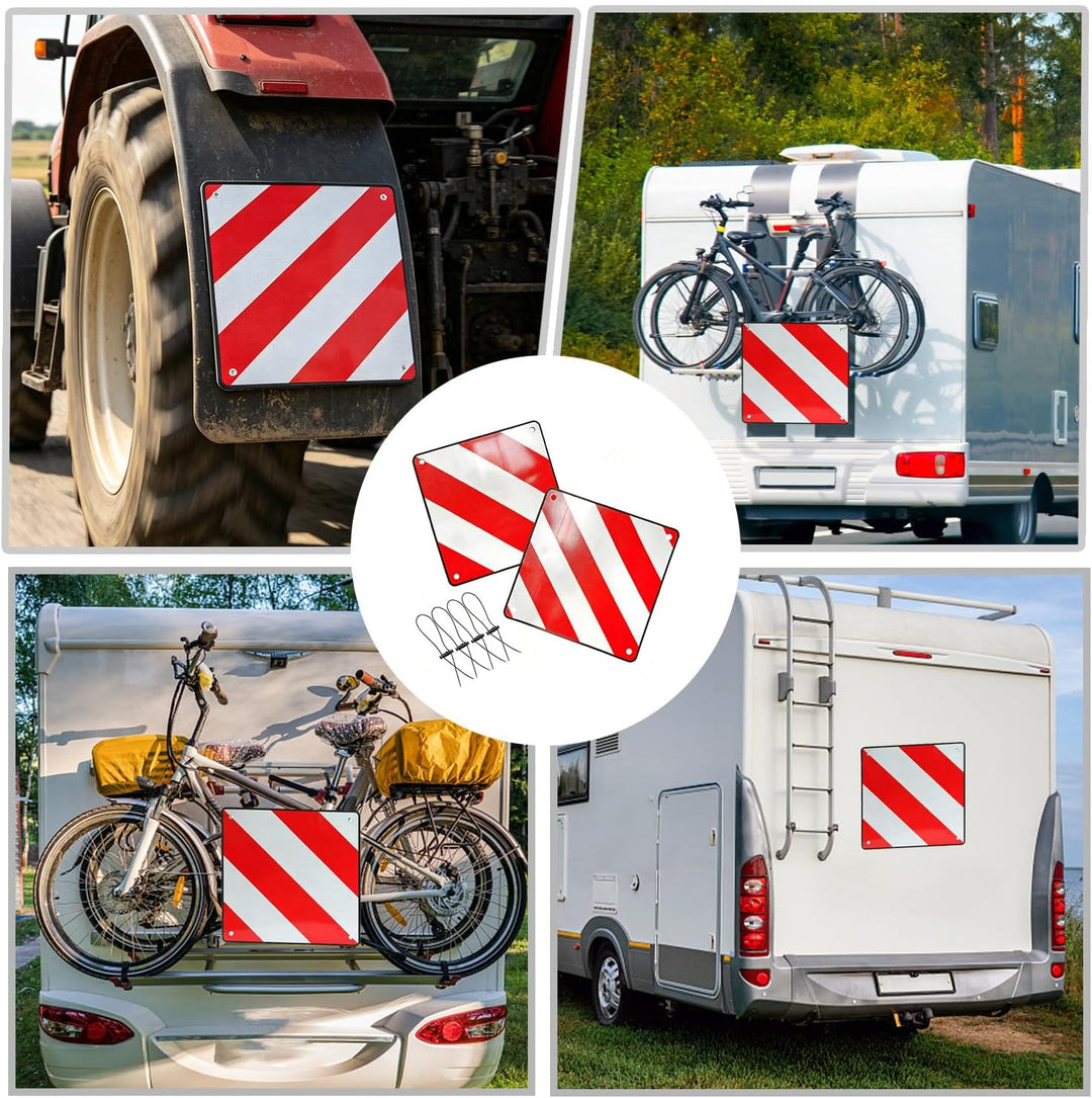 2 in 1 Warntafel Italien und Spanien 50 x 50 cm, Warntafel Fahrradträger aus Aluminium mit 4 Spannse
