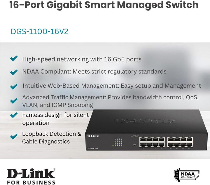 D-Link DGS-1100-16V2 16-Port Gigabit Smart Switch (10/100/1000 Mbit/S, Einfache Plug & PLAY-Installa