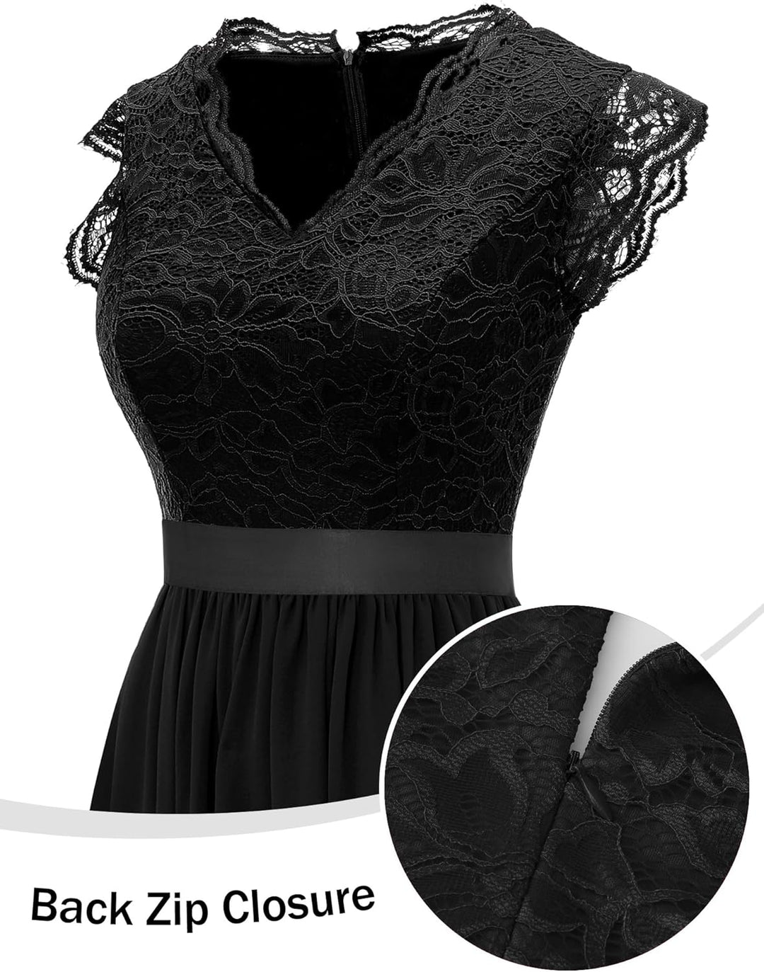 Dressystar Damen Abendkleid Lang Elegant für Hochzeit Spitze Chiffon Maxi Ballkleider Flügelärmel Co