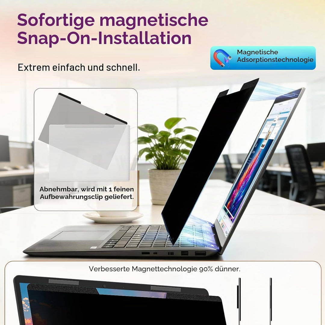 Magnetischer Laptop Sichtschutz für 14 Zoll Laptop 16:9, Abnehmbarer Sichtschutzfolie, Anti Spy Blau