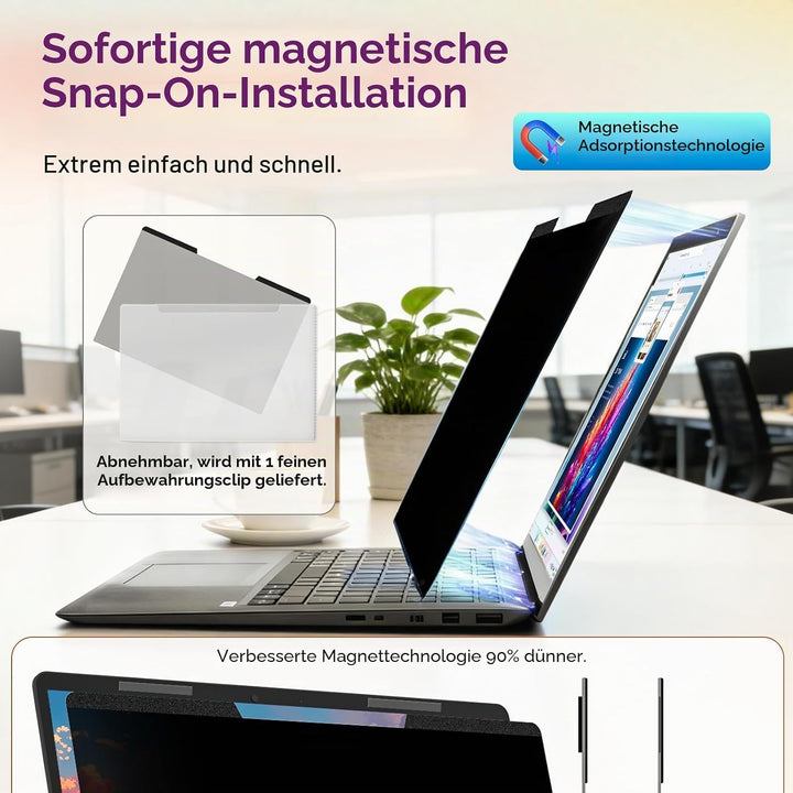 Magnetischer Laptop Sichtschutz für 14 Zoll Laptop 16:9, Abnehmbarer Sichtschutzfolie, Anti Spy Blau
