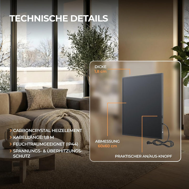 BR Bringer Infrarotheizung 300 Watt, schwarz - mit Smart Thermostat und App - Infrarot Elektroheizun