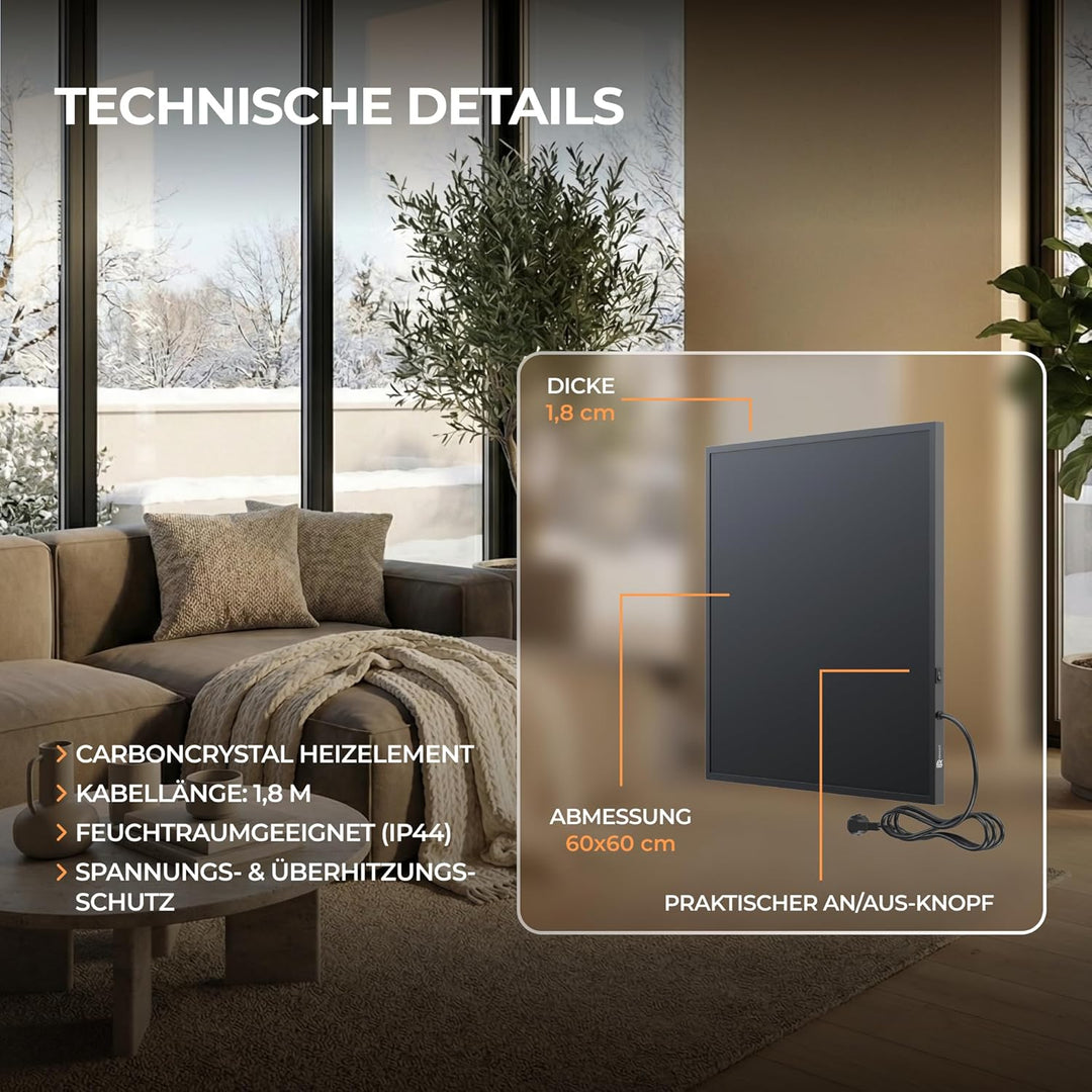 BR Bringer Infrarotheizung 300 Watt, schwarz - mit Smart Thermostat und App - Infrarot Elektroheizun