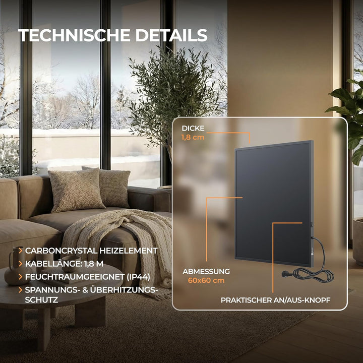 BR Bringer Infrarotheizung 300 Watt, schwarz - mit Smart Thermostat und App - Infrarot Elektroheizun