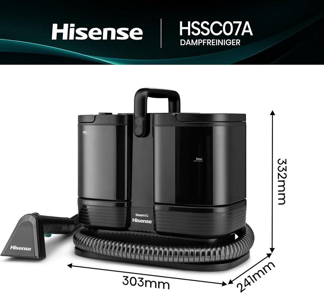 Hisense HSSC007A Dampfreiniger/ 1,8 L Wassertank/ 1500 W/ 2 in 1 Flecken- und Dampfreiniger/ 4 Reini