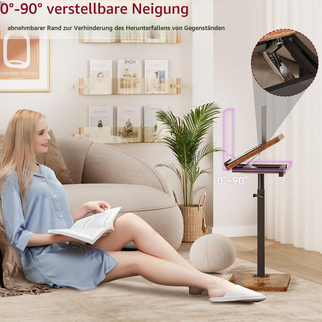IBUYKE Beistelltisch C Form, 360° Rotierbarer/Höhenverstellbar/Flip Sofatisch, Couchtisch für schmal