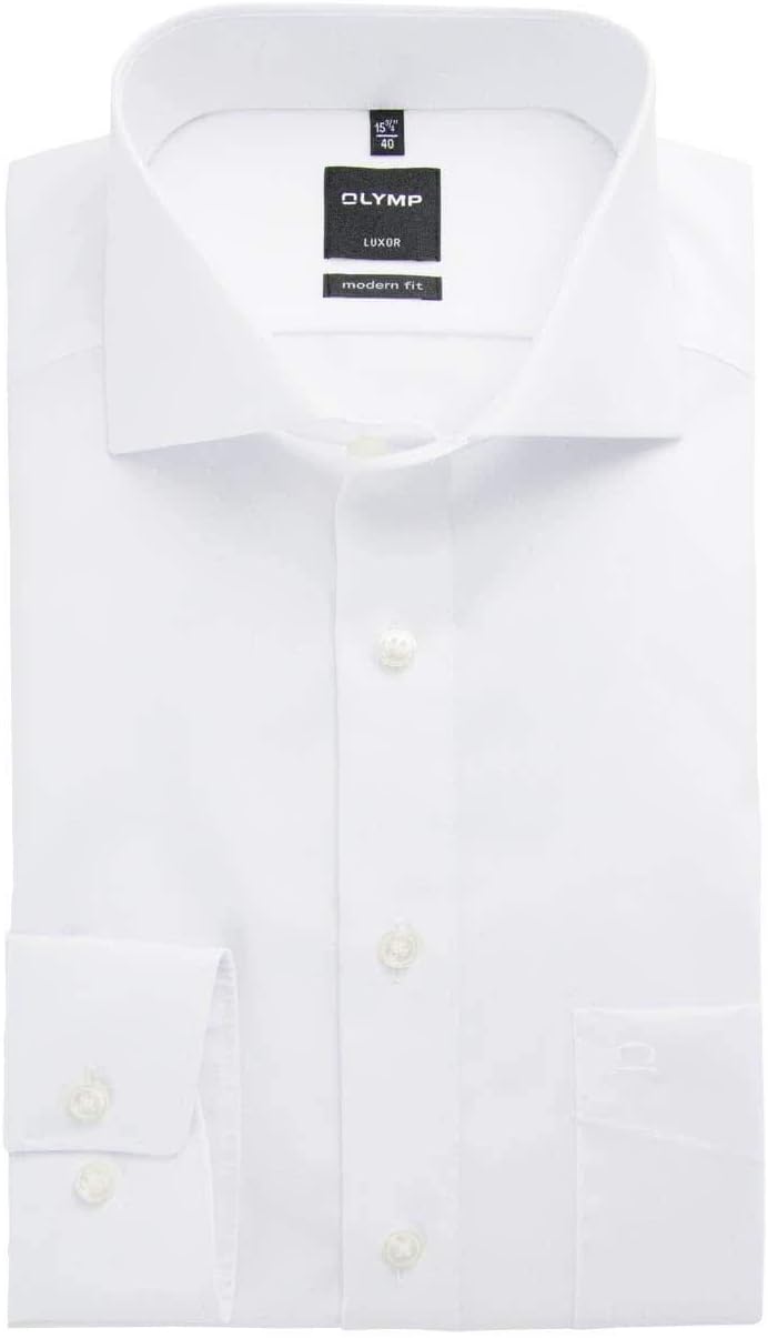 OLYMP Luxor modern fit Hemd Haifisch Kragen Langarm Popeline weiss, 37