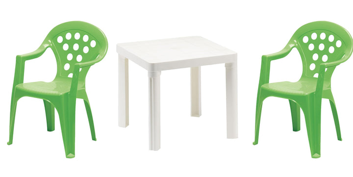 Hline Kinder Garten Sitzgruppe Tisch mit Stühlen Gartenstuhl Sessel (1 Tisch 2 Stühle grün), 1 Tisch