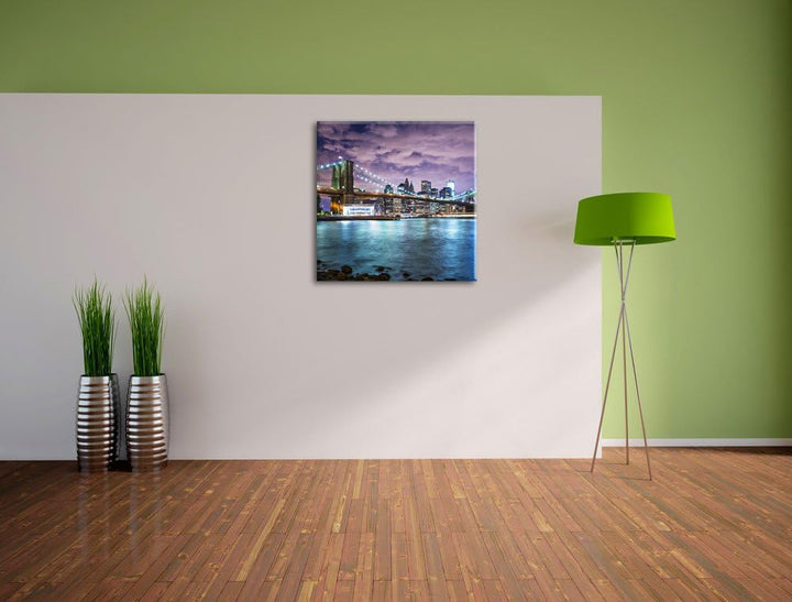 Skyline New York, Format: 70x70 auf Leinwand, XXL riesige Bilder fertig gerahmt mit Keilrahmen, Kuns