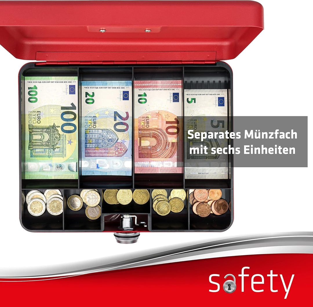 SAX Geldkassette mit Zahlenschloss, extra Starkes Schloss, 30 x 24 x 9cm, X-Large, Rot, 0-824-13 X-L
