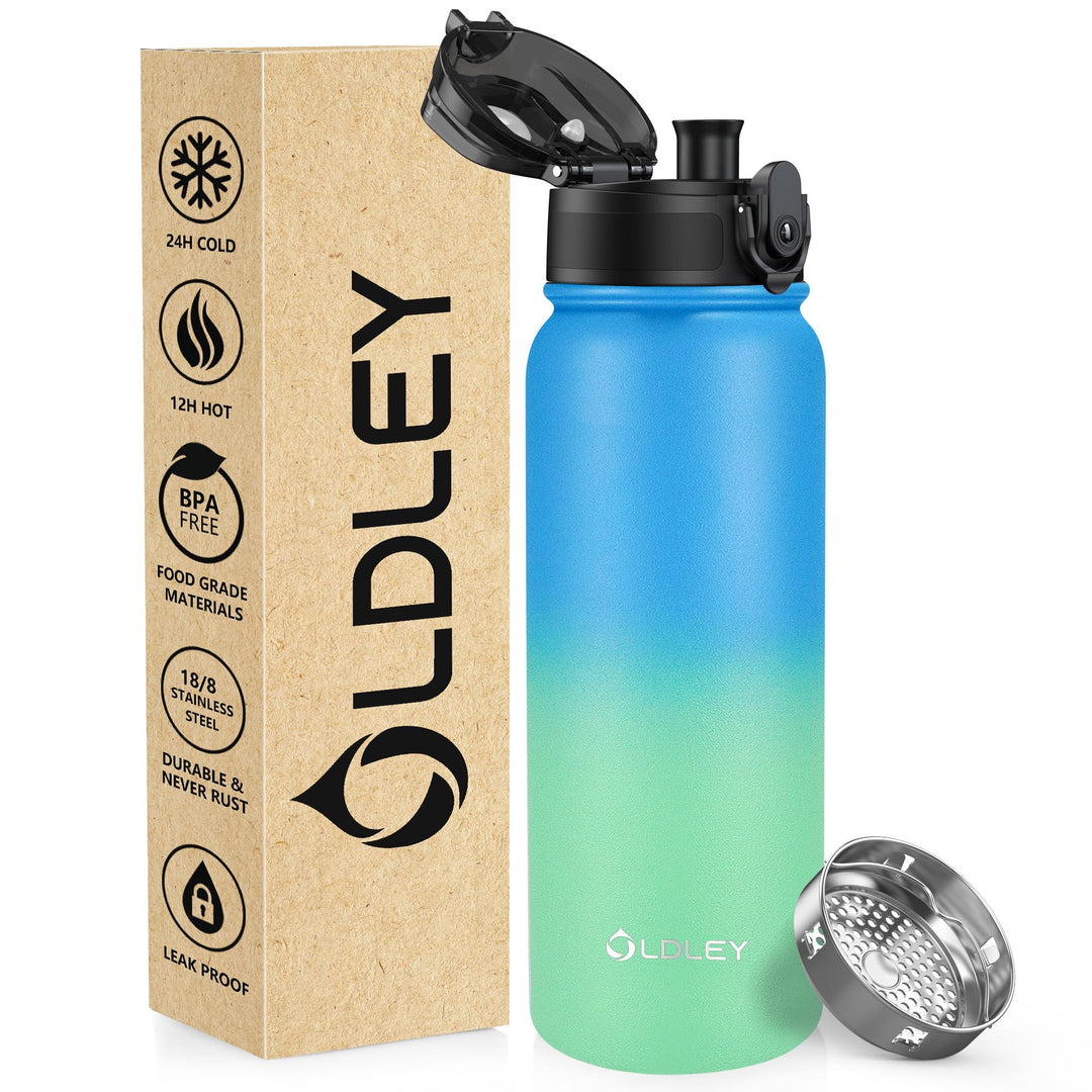 OLDLEY 600ml/20oz Edelstahl-Wasserflasche, Doppelwandige Vakuumflasche, Hält Getränke Heiss und Kalt
