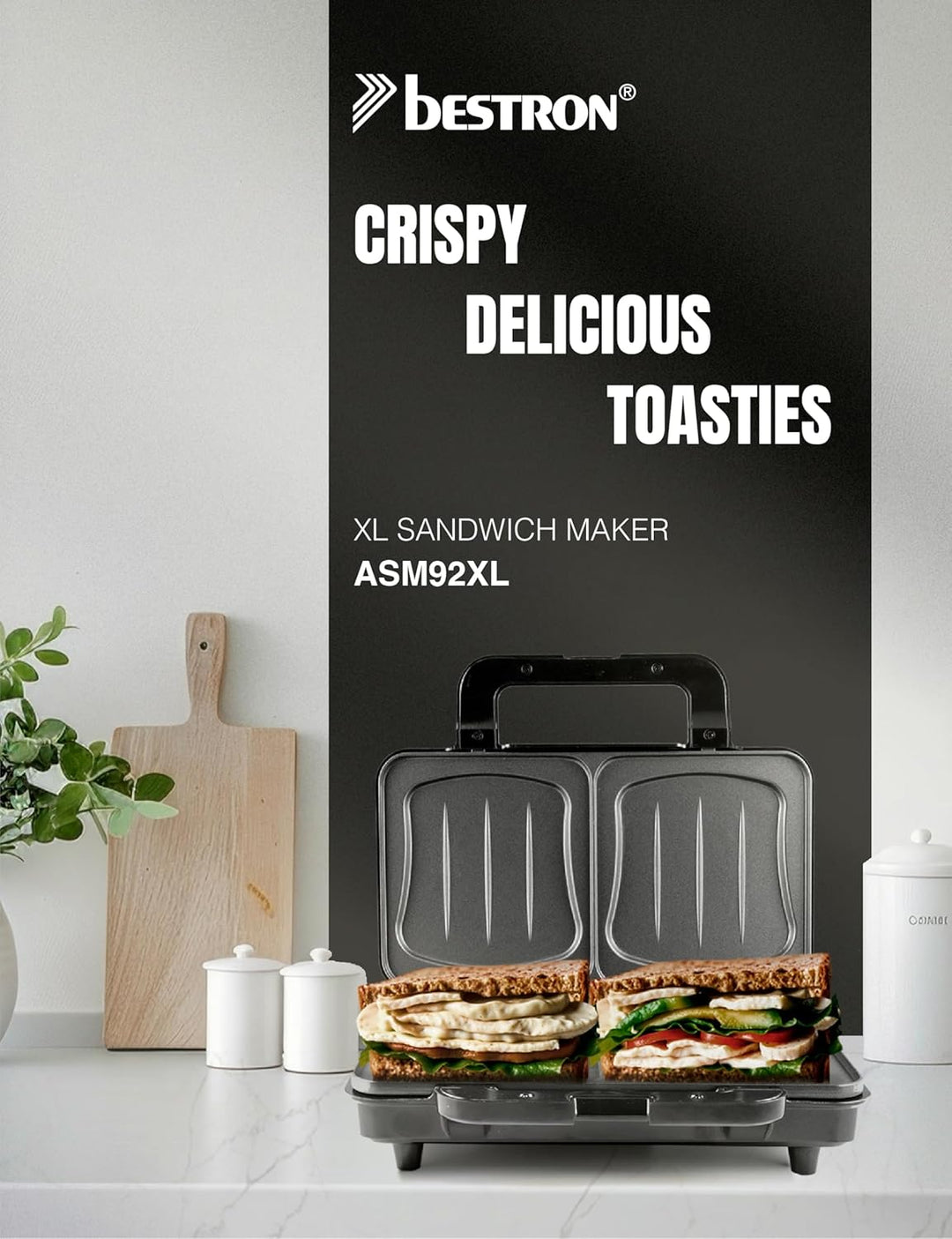 Bestron XL Sandwichmaker, Sandwich-Toaster für 2 Sandwiches in Muschelform, ideal für American Sandw