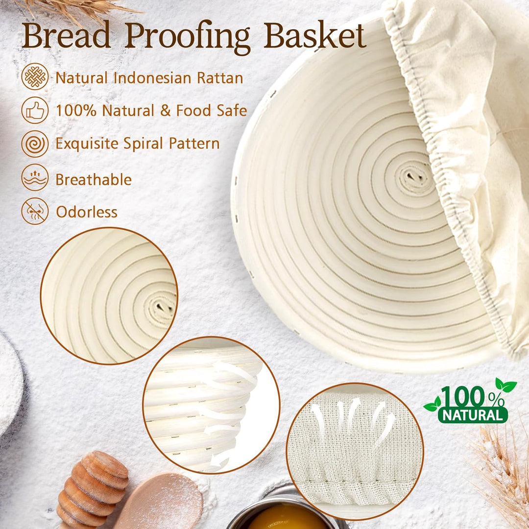 HMASYO Sauerteig Starter Set mit 2 Brot Gärkorb Set (23 & 25 cm) und Starterglas - Komplettes Sourdo