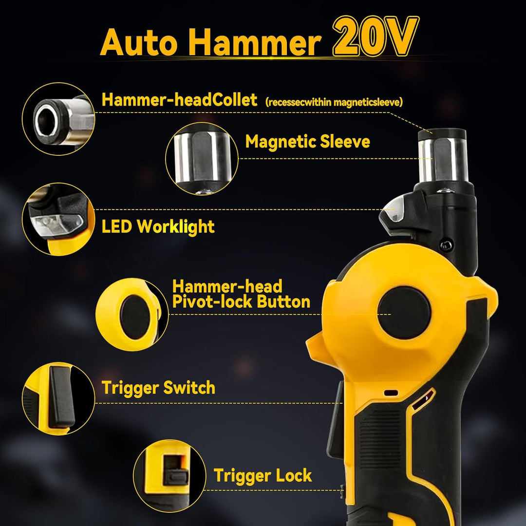 Akku-Autohammer Kompatibel mit Dewalt 20V Akku, Elektro Nagel Hammer mit verstellbarem 3-Positionen-