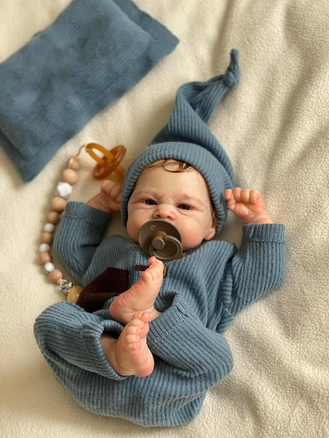 Zero pam Reborn Baby Vollsilikon Lebensecht Jungen Augen Auf, 43CM Lebensechte Babypuppen Wie Echt,