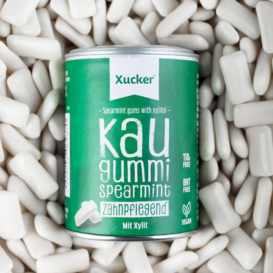 Xucker Zuckerfreie Zahnpflege Kaugummis - Xylit Kaugummis zuckerfrei mit Spearmint Geschmack I Vegan