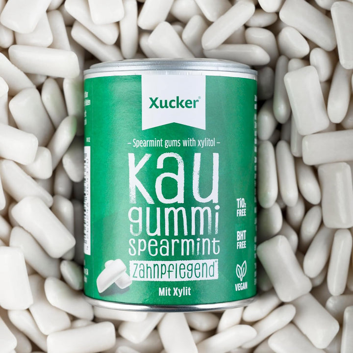 Xucker Zuckerfreie Zahnpflege Kaugummis - Xylit Kaugummis zuckerfrei mit Spearmint Geschmack I Vegan