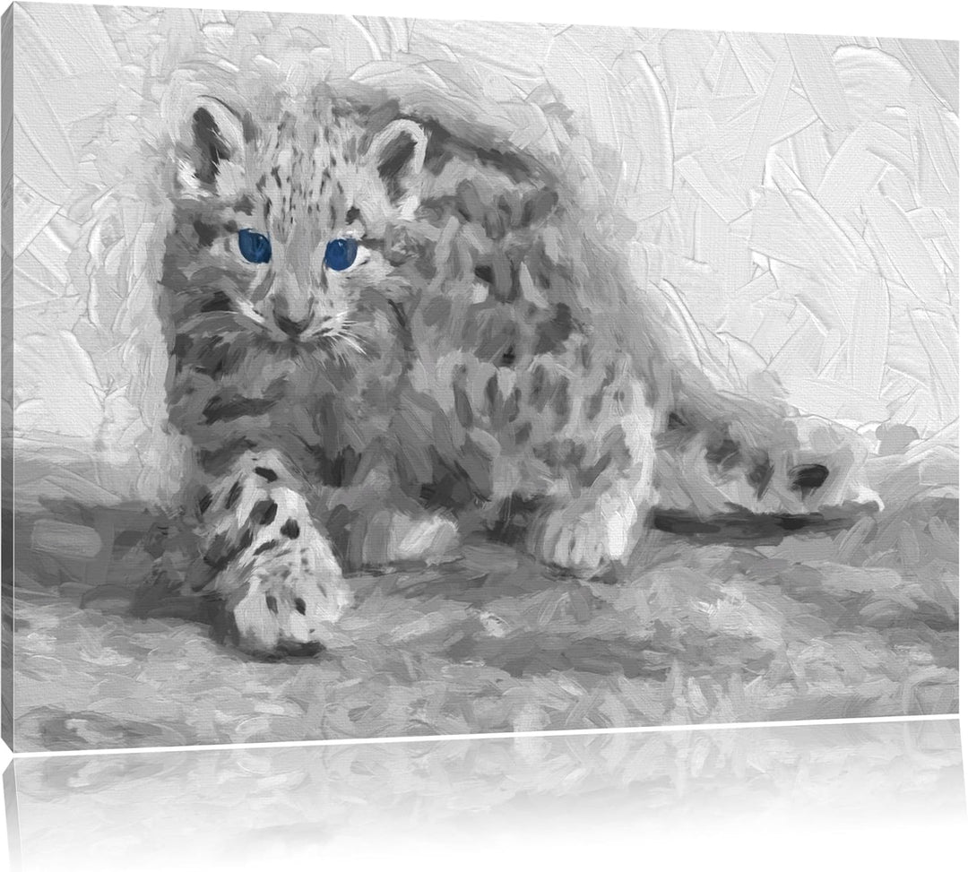 stolzierendes Leopardenjunges schwarz/weiss Deluxe Format: 100x70 cm auf Leinwand, XXL riesige Bilde