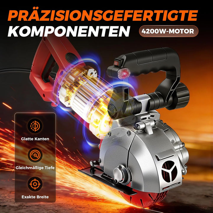 Mauernutfräse 4200W mit Laser & Softstart, Schlitzfräse Wandfräse 6500 U/min, Schnittbreite bis 42 m