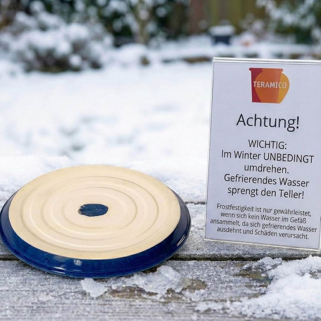 Teramico Vogeltränke/Teller/Untersetzer für Pflanzgefässe Blumentöpfe Blau Weiss Anthrazit glasiert