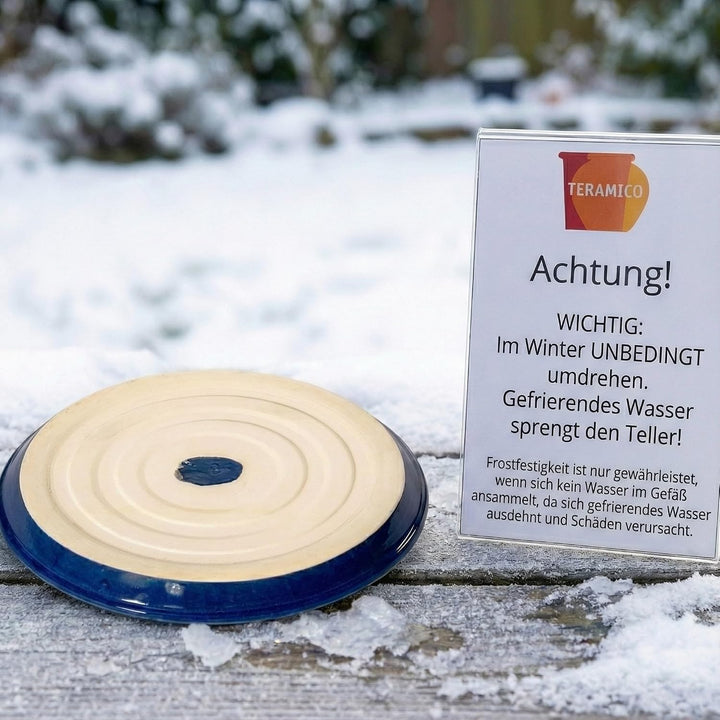 Teramico Vogeltränke/Teller/Untersetzer für Pflanzgefässe Blumentöpfe Blau Weiss Anthrazit glasiert