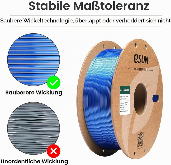 eSUN Silk Dual-Color PLA Filament 1.75mm, Co-Extrusion Silk Magic PLA 3D-Druck Filament, Farbverlauf