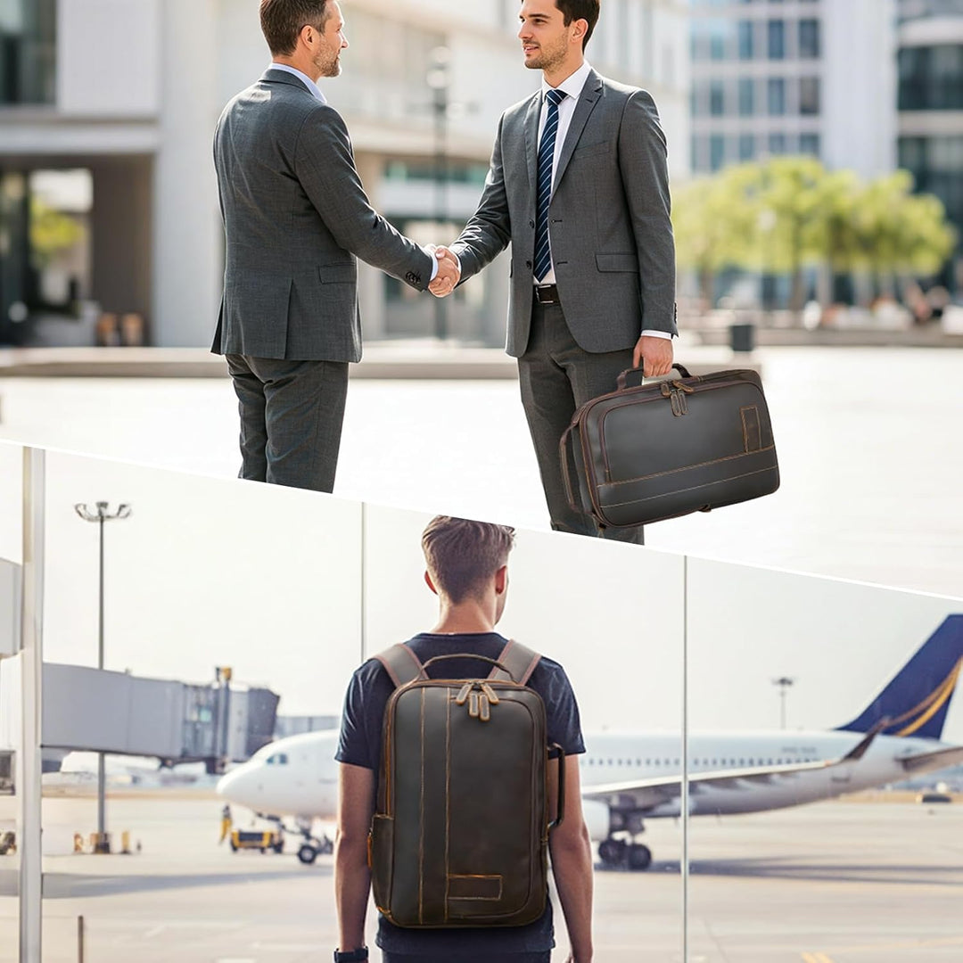 TIDING Laptop Rucksack Herren Leder Schulrucksack für 15.6 Zoll Laptoptasche Erweiterbar Gross Reise