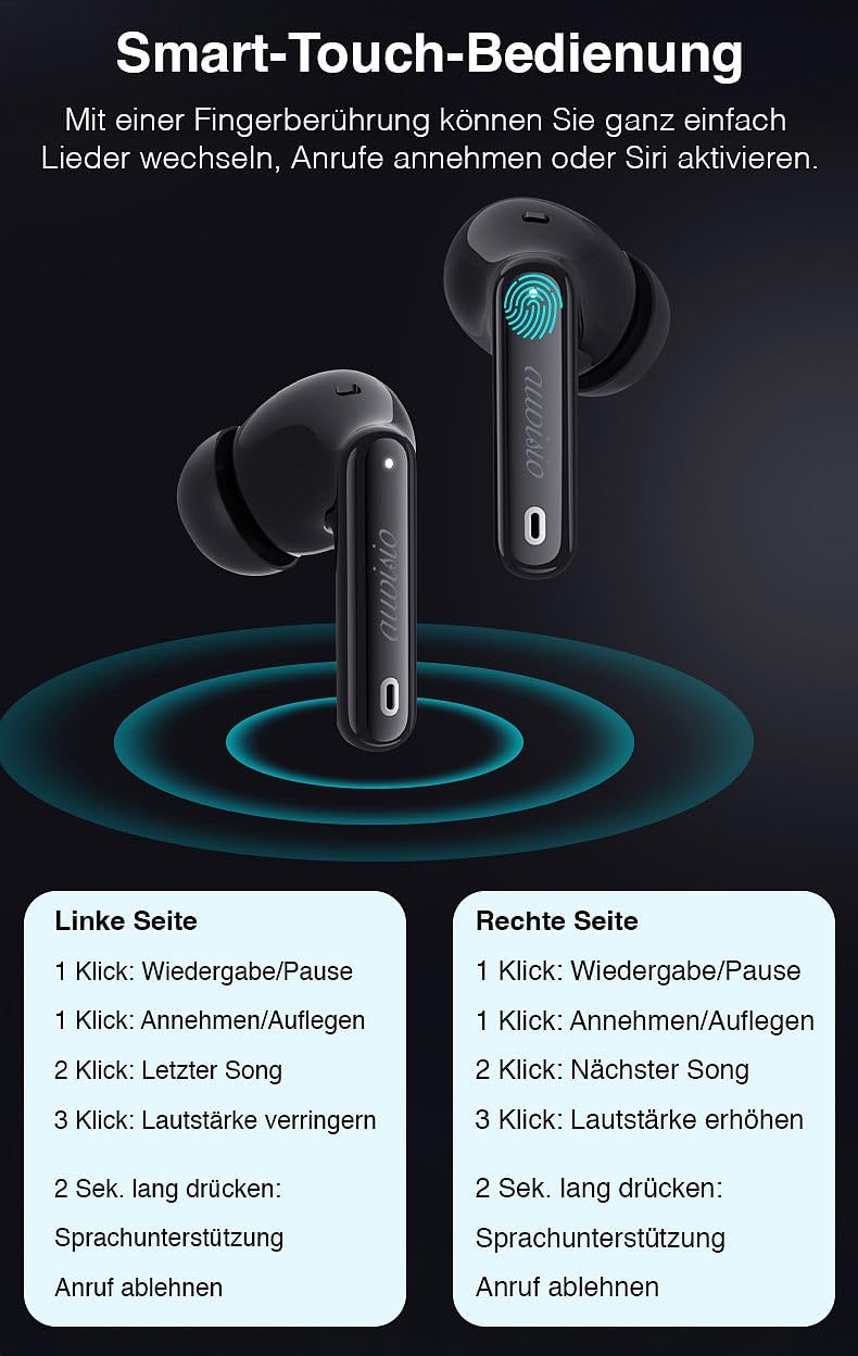 auvisio Headset, Bluetooth: Kabellose In-Ear-Kopfhörer mit Ladecase, Noise-Cancelling, schwarz (Kopf