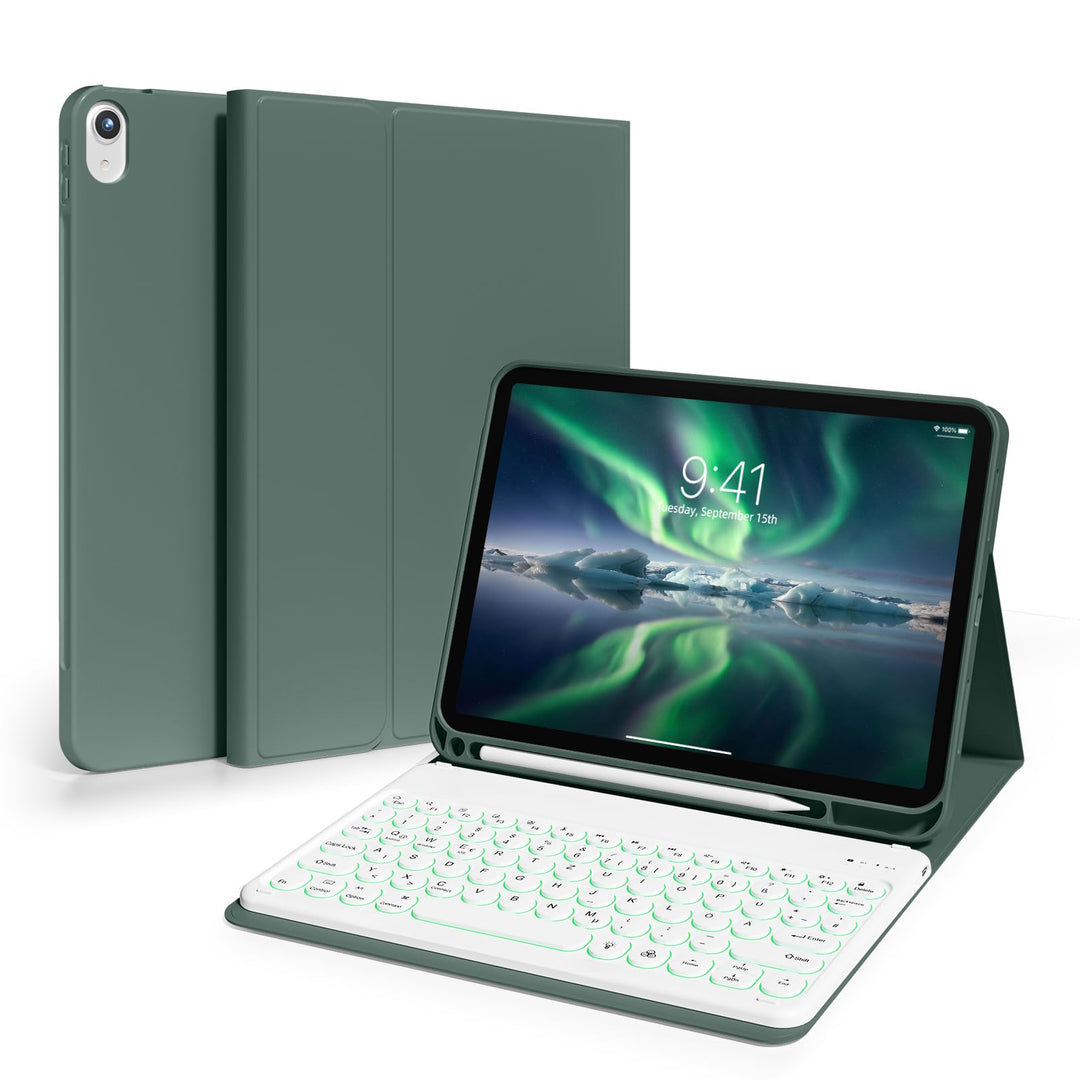 Hülle mit Tastatur für iPad 11 Generation A16/10 Generation (11/10.9 Zoll,2025/2022),7-farbige Beleu