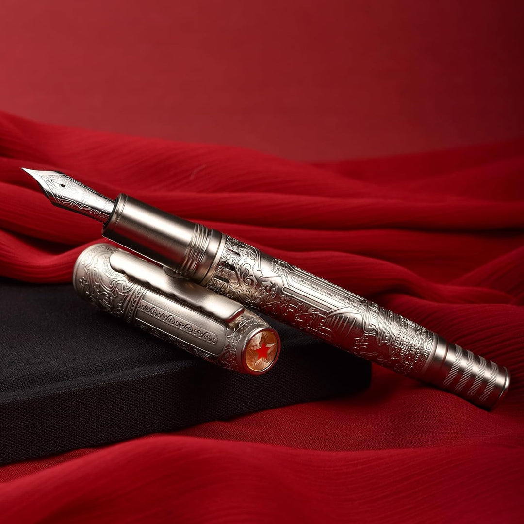 Hongdian 100 Silber Steel Kolben Füllfederhalter, Iridium Extra Feine Spitze Kalligraphie, Glatt Sch