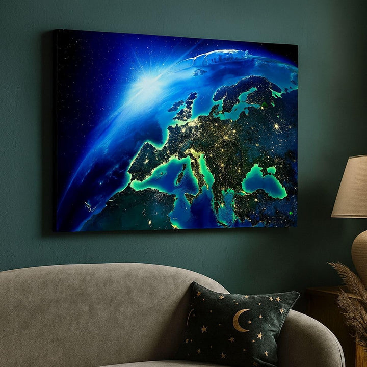 ARTTOR Bilder auf Leinwand Nacht raum welt ansicht Leinwandbild 70x50cm Wandbilder Dekoration Wohnzi