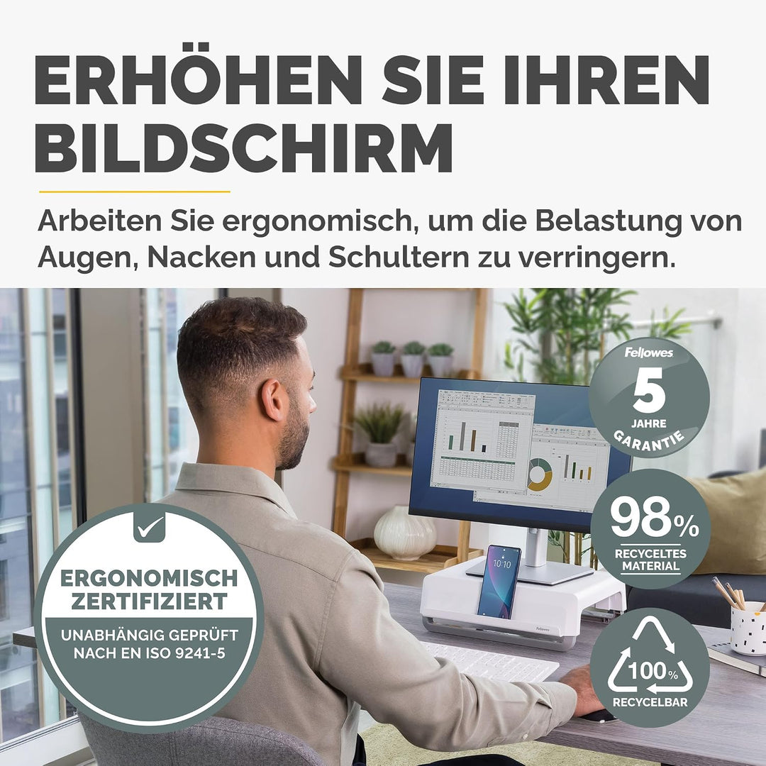 Fellowes Breyta™ Monitorständer für den Schreibtisch, 3 Höhenstufen, tragbar, ergonomisch verstellba