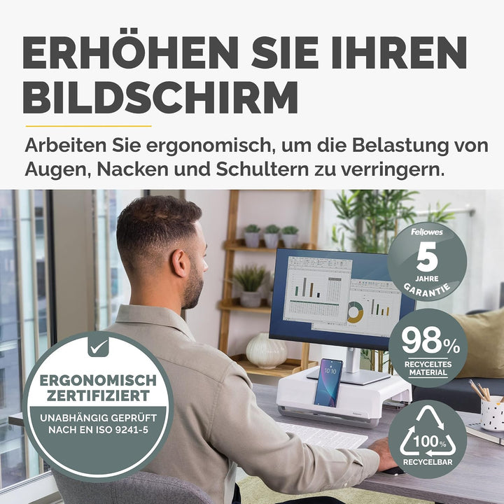 Fellowes Breyta™ Monitorständer für den Schreibtisch, 3 Höhenstufen, tragbar, ergonomisch verstellba