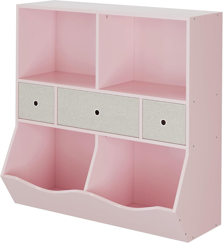 Kinderregal, Spielzeugregal, Bücherregal Kinder, 3-Stufig | Aufbewahrung mit Stoffboxen,Kinderzimmer
