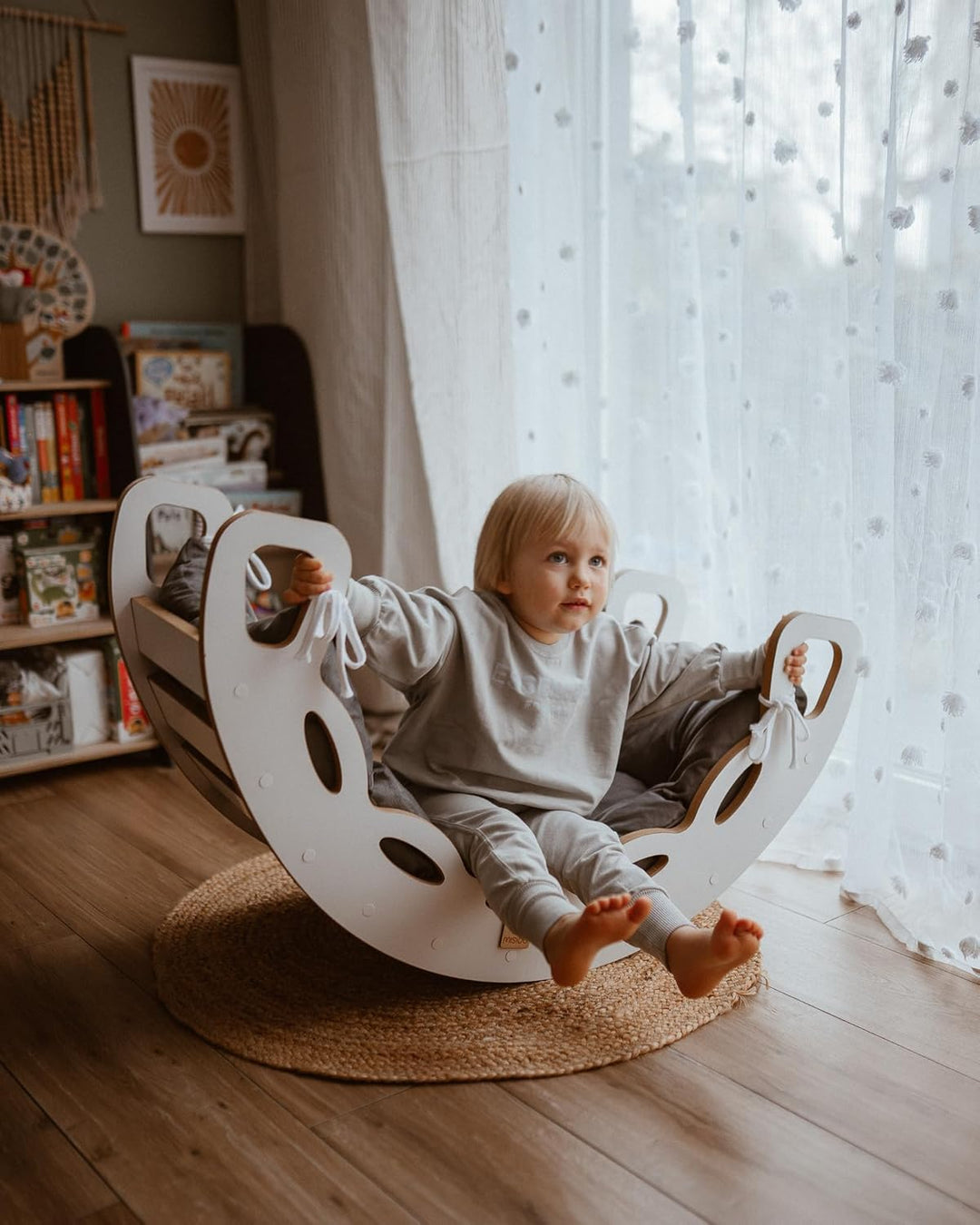 MISIOO Baby Wippe mit Spielbogen Holz für Kinder – Wippe Baby mit Kletterwand, Rutsche und Kissen Se