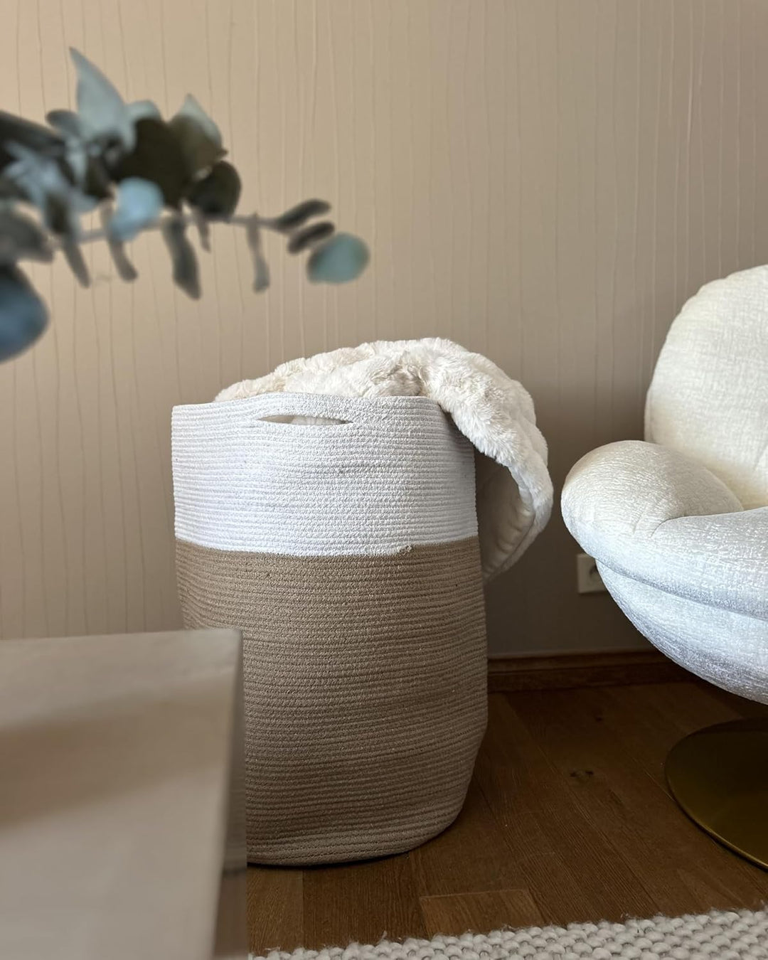 Aufbewahrungskorb Baumwolle beige/natürlich/weiss 52 cm rund Boho-Stil Ardesen